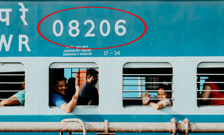 What is written in 5 numbers in each train compartment